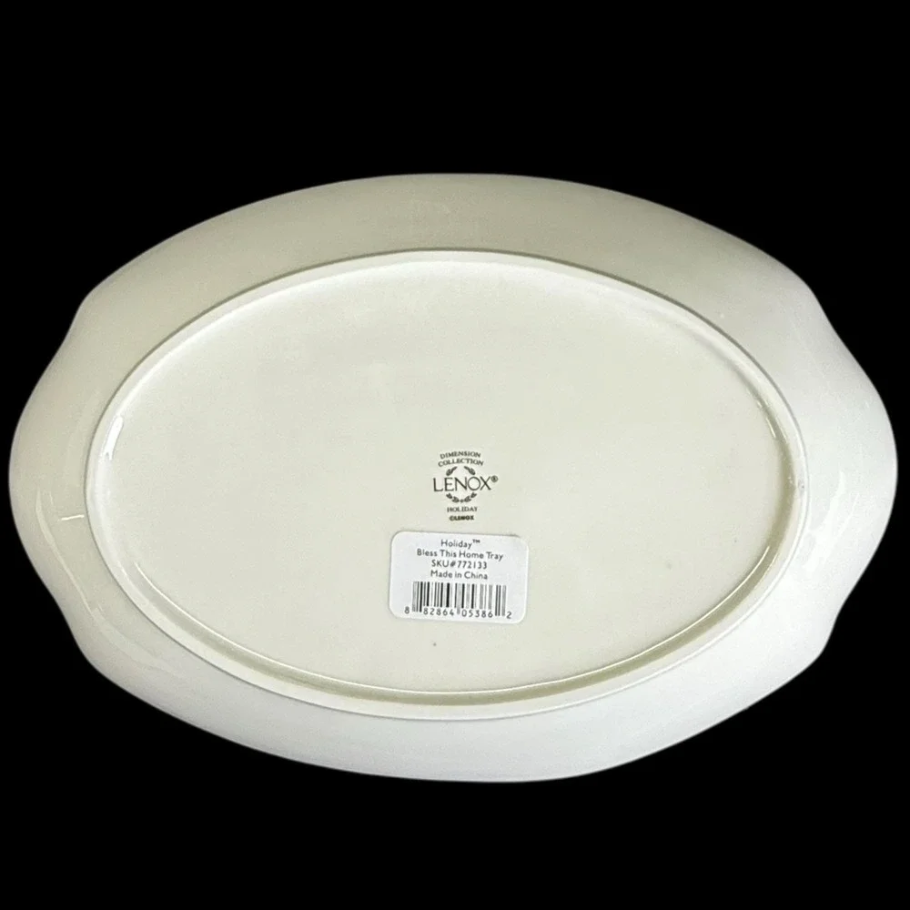 Lenox Holiday Christmas‎ Serving Tray Oval Plate Bless This Home Holly Berry Box